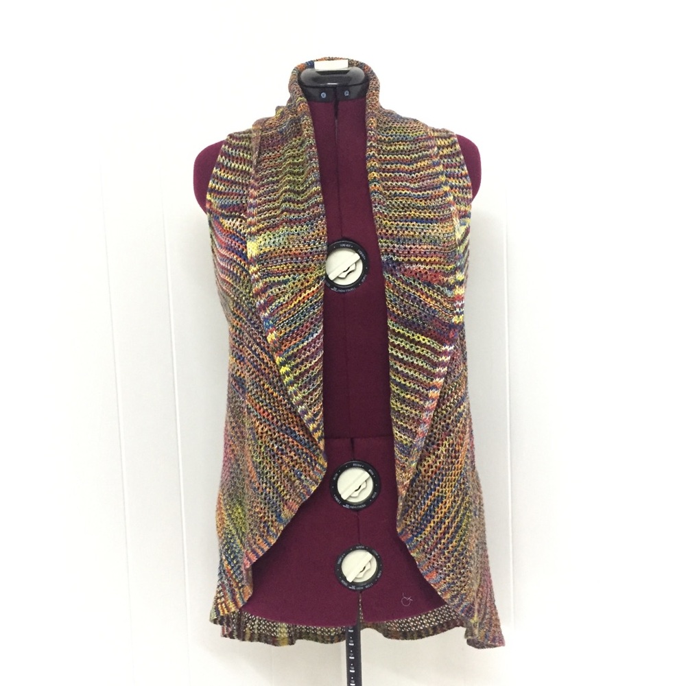 M Open Knit Rainbow Sleeveless Boho Cardigan